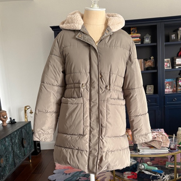 Zara Other - Zara Kid’s Olive Green Puffer Jacket with faux Sherpa Hood size 11-12